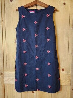 B the Collection Cotton Navy/Pink Embroidered Bees Sleeveless Sheath Dress